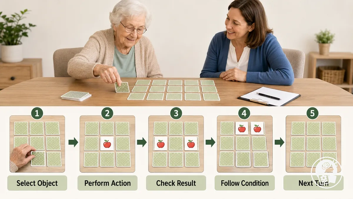 Numbered sequence showing clear steps for starting a printable memory game