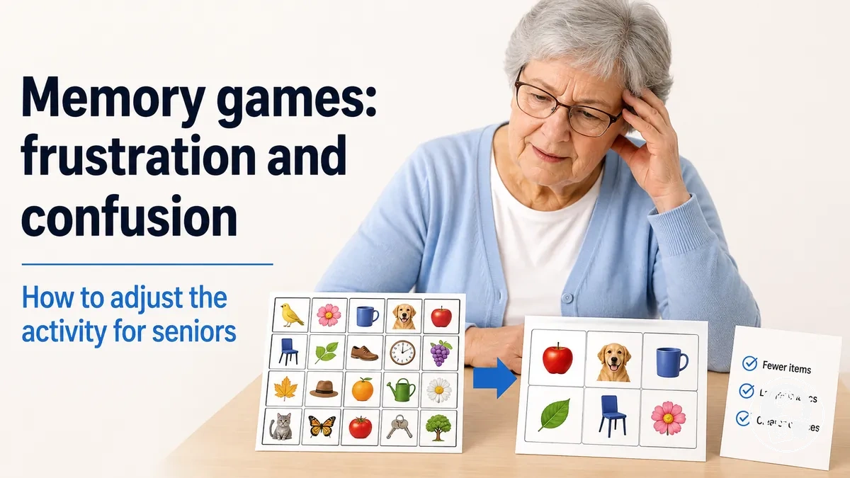 Printable memory game being adjusted to reduce confusion and frustration for a senior