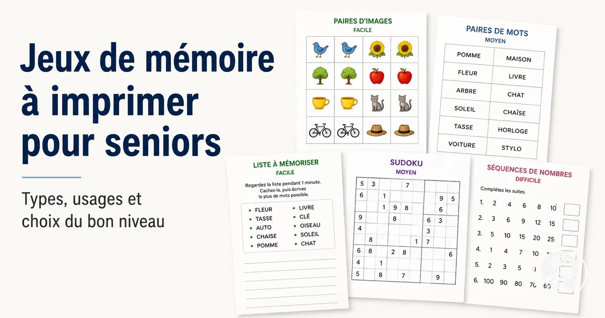 Activités de mémoire à imprimer pour seniors dans différents formats et niveaux de difficulté