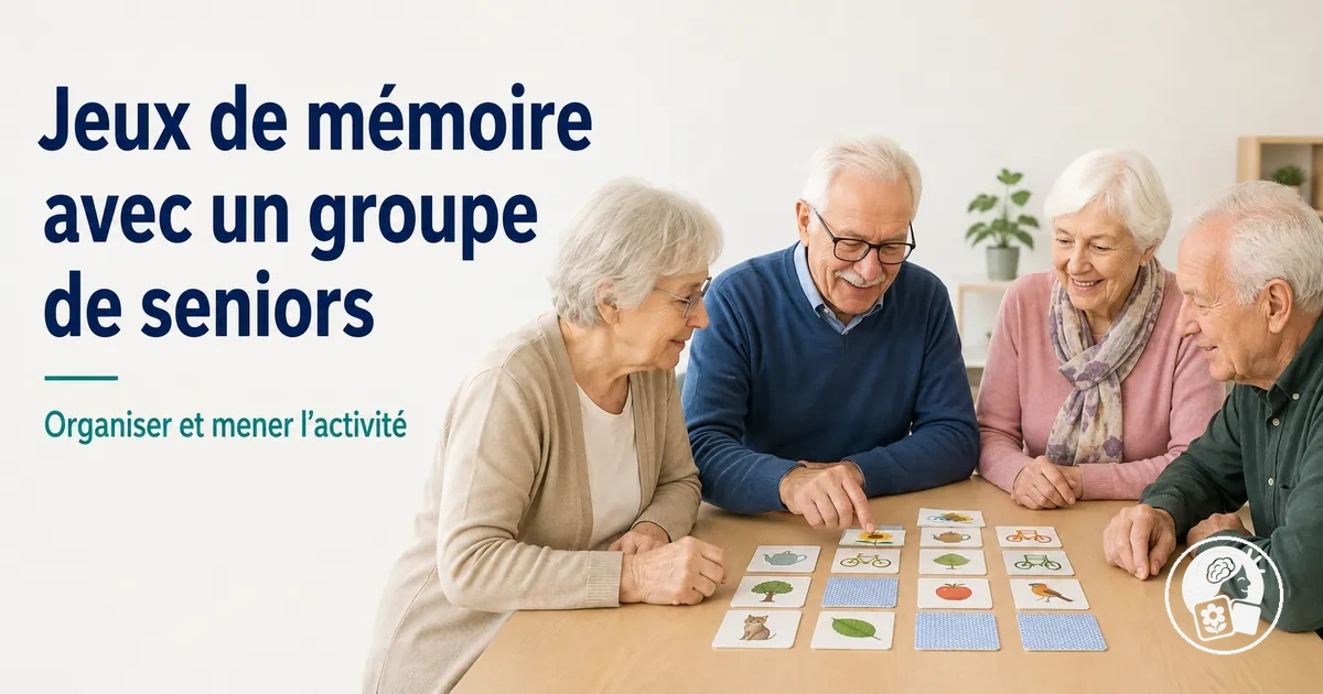 Petit groupe de seniors participant à une activité avec un jeu de mémoire à imprimer
