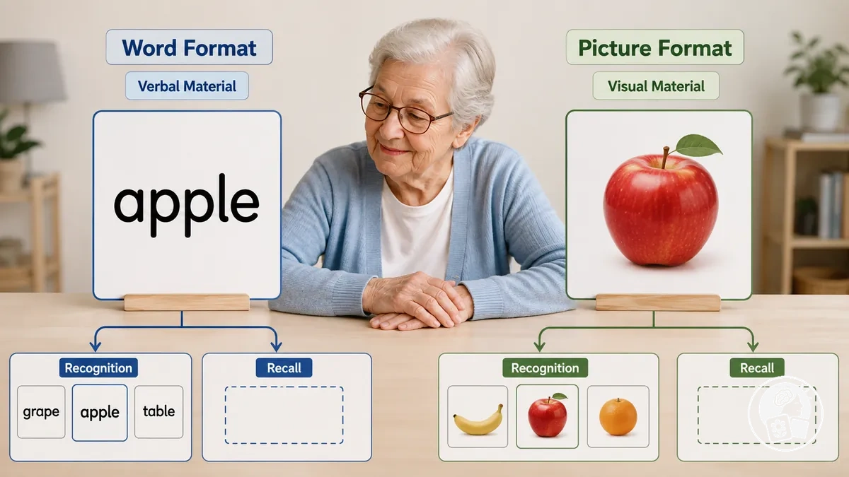 Formatos de memória de palavras e imagens comparando material verbal com material visual